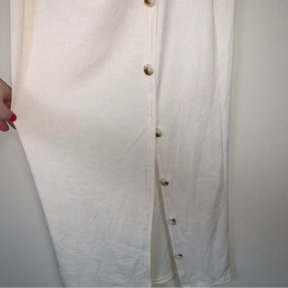 Sexy Bodycon Dress Women’s Medium Off White Cream Maxi Side Slit Buttons Summer - Picture 7 of 13